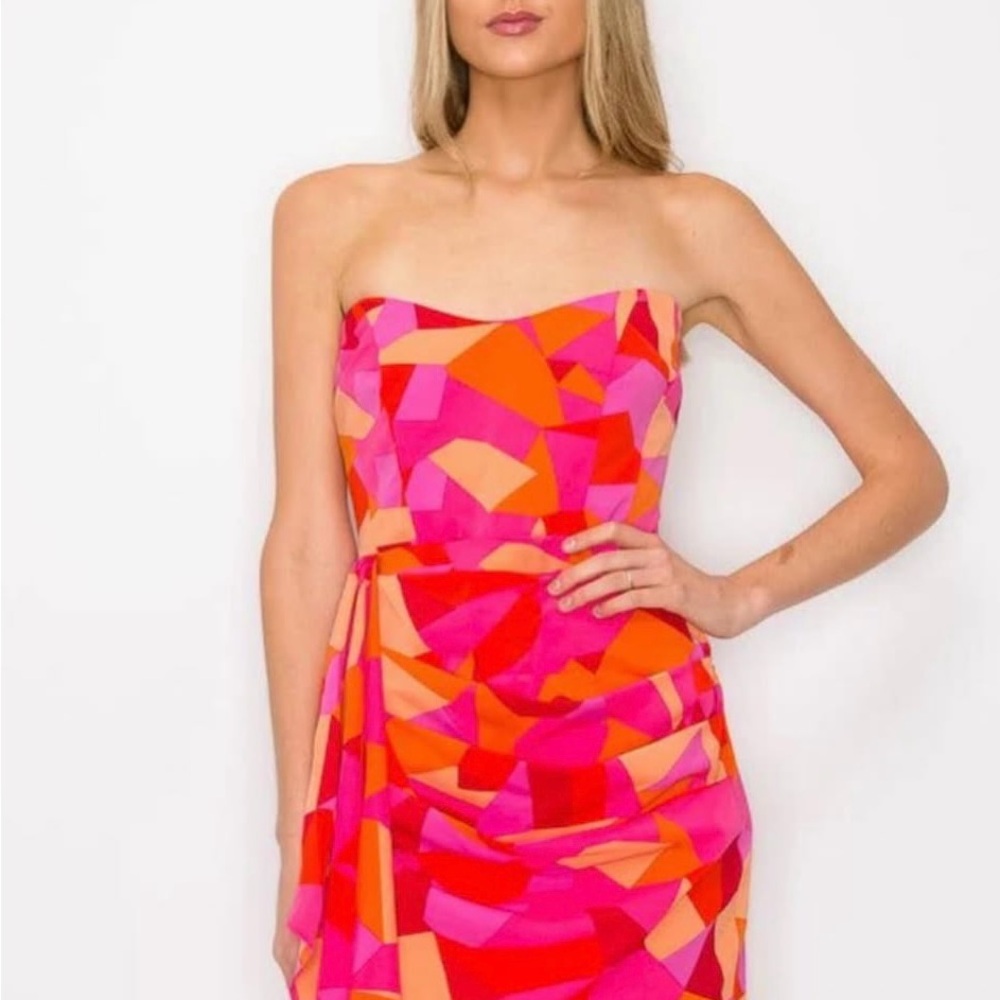 Luxxel Pink and Orange Strapless Dress